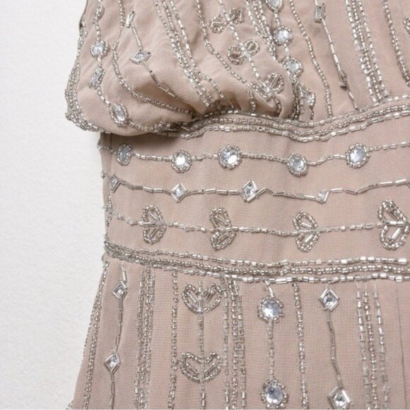 NWT Mac Duggal Beaded Cap Sleeve Column Midi Dress 16 Dark Mocha 93649 - Picture 10 of 15